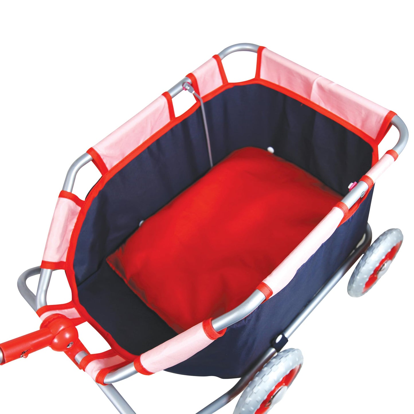 Lissi: Doll Pull Cart - Navy & Red - Foldable, Easy Push/Pull, Long Handle, Play-Transport-Hold-Store Dolls, Stuffed Animals & Plushies, Kids Ages 2+