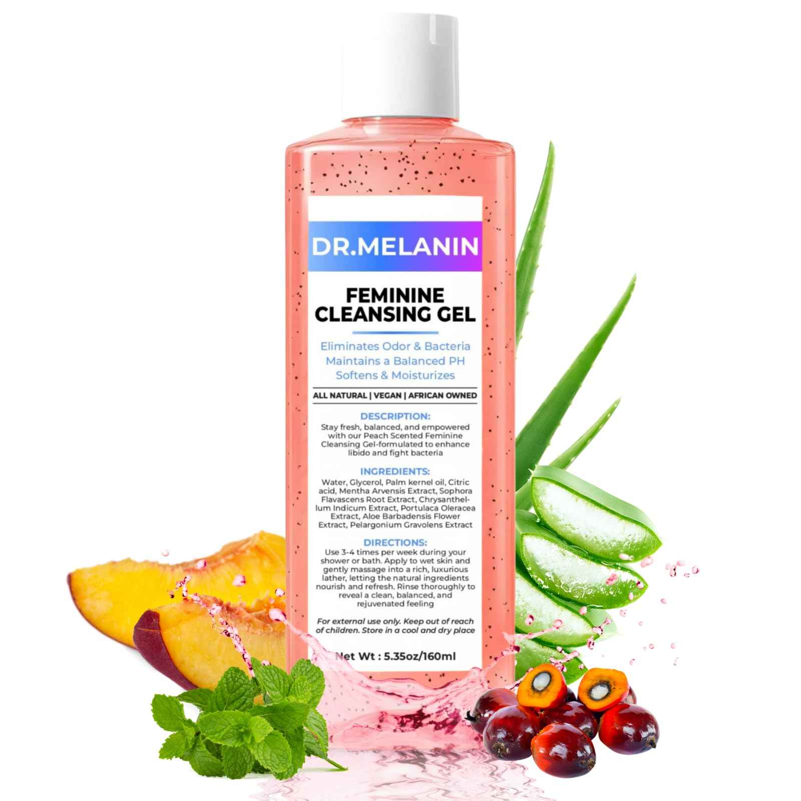 Dr. Melanin pH Balancing Peach Cleansing Shower Gel for Intimate Care – Feminine Hygiene Wash for Odor Control, Gentle Cleansing & Skin Nourishment - Aloe Vera Formula
