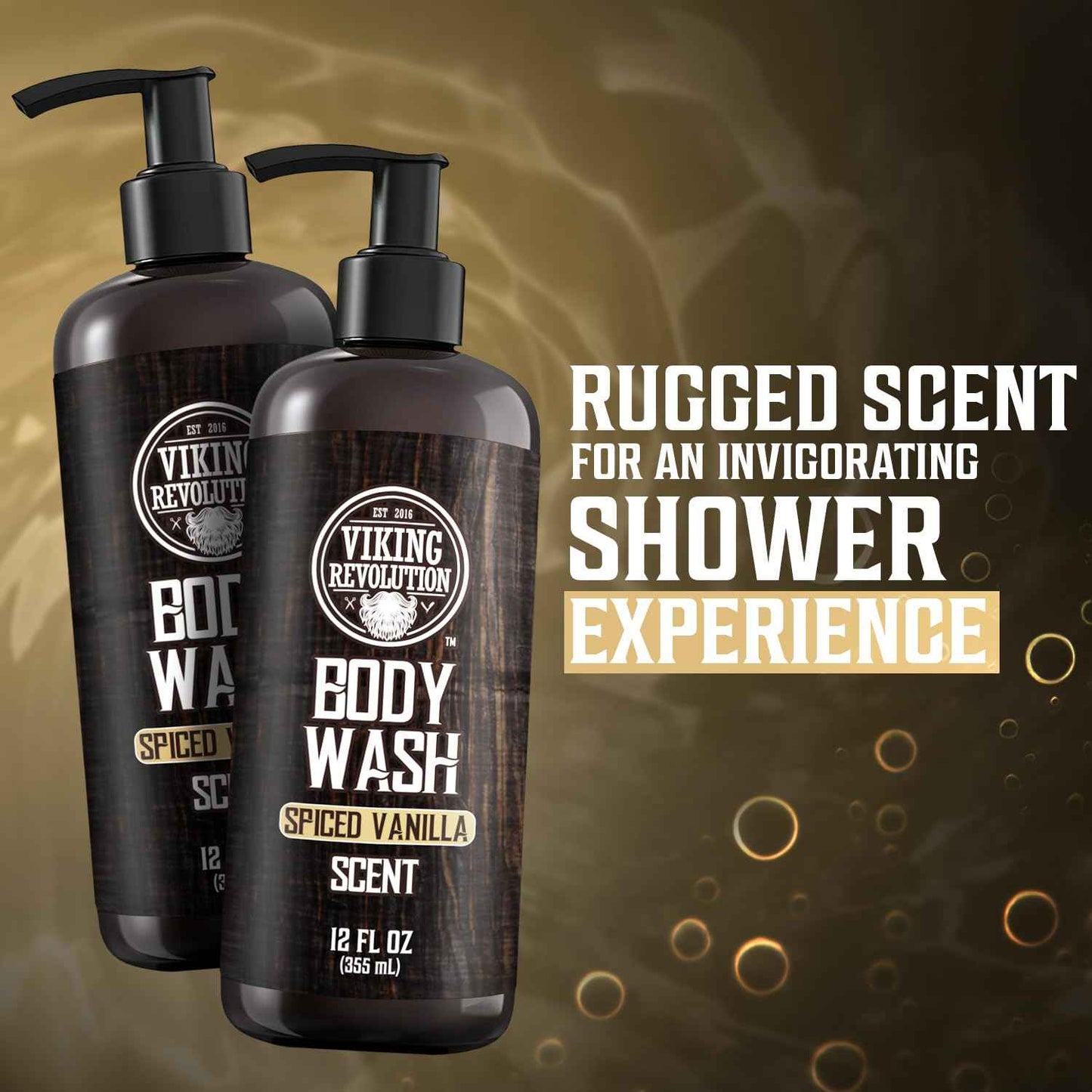 Viking Revolution Men's Body Wash - Spiced Vanilla Mens Body Wash - Mens Natural Body Wash for Men with Vitamin E and Rosemary Oil - Shower Gel Body Wash Men (12 Fl Oz, Pack of 2)