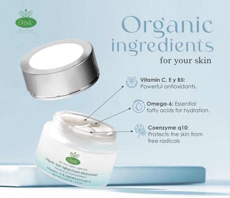 ornic Organic Anti-Aging Moisturizer - Hydrating & Rejuvenating Facial Cream for Dry Sensitive Skin - Vegan, Cruelty-Free, Natural Skincare - Nourishes, Firms & Reduces Wrinkles 50Ml