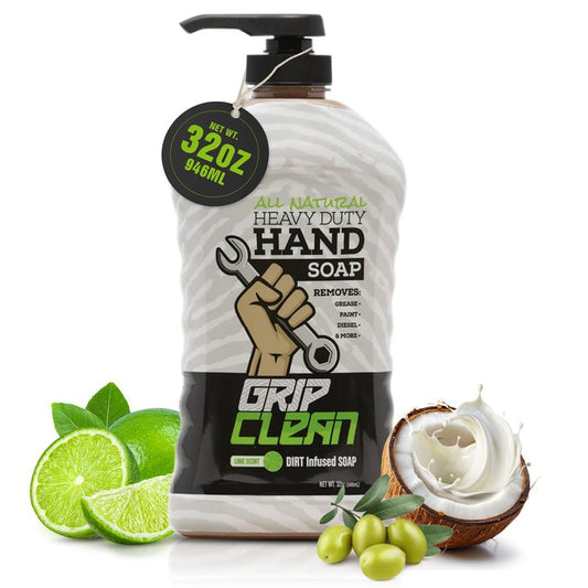 Grip Clean Heavy Duty Hand Cleaner for Mechanics – Natural Pumice & Clay-Infused Technology Removes Grease, Oil & Grime – Moisturizing Liquid Hand Soap for Shop, Garage & Industrial Use – 32oz