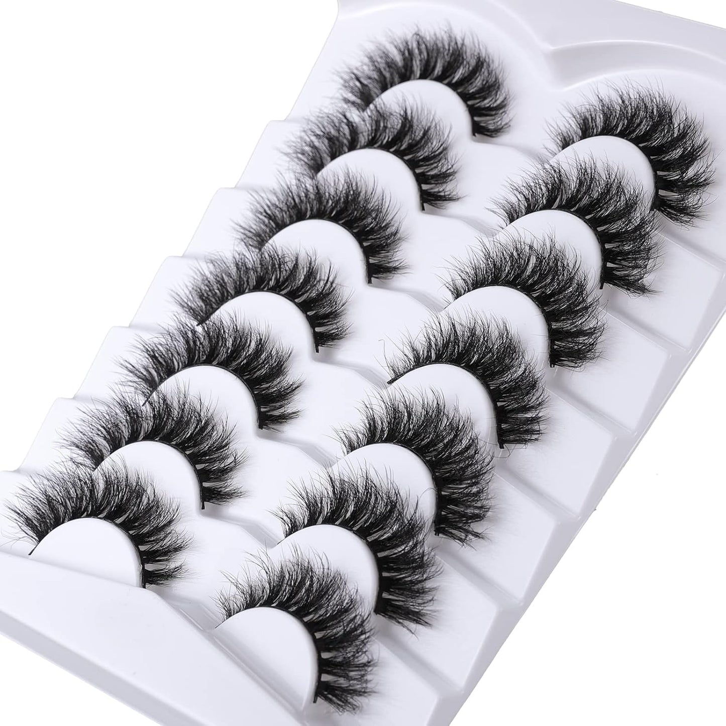 Lashes Eyelashes 8D Fluffy False Eyelashes Wispy Faux Mink Lashes Light Weight Fake Eyelashes Cat Eye Lashes 7 Pairs Pack, Black