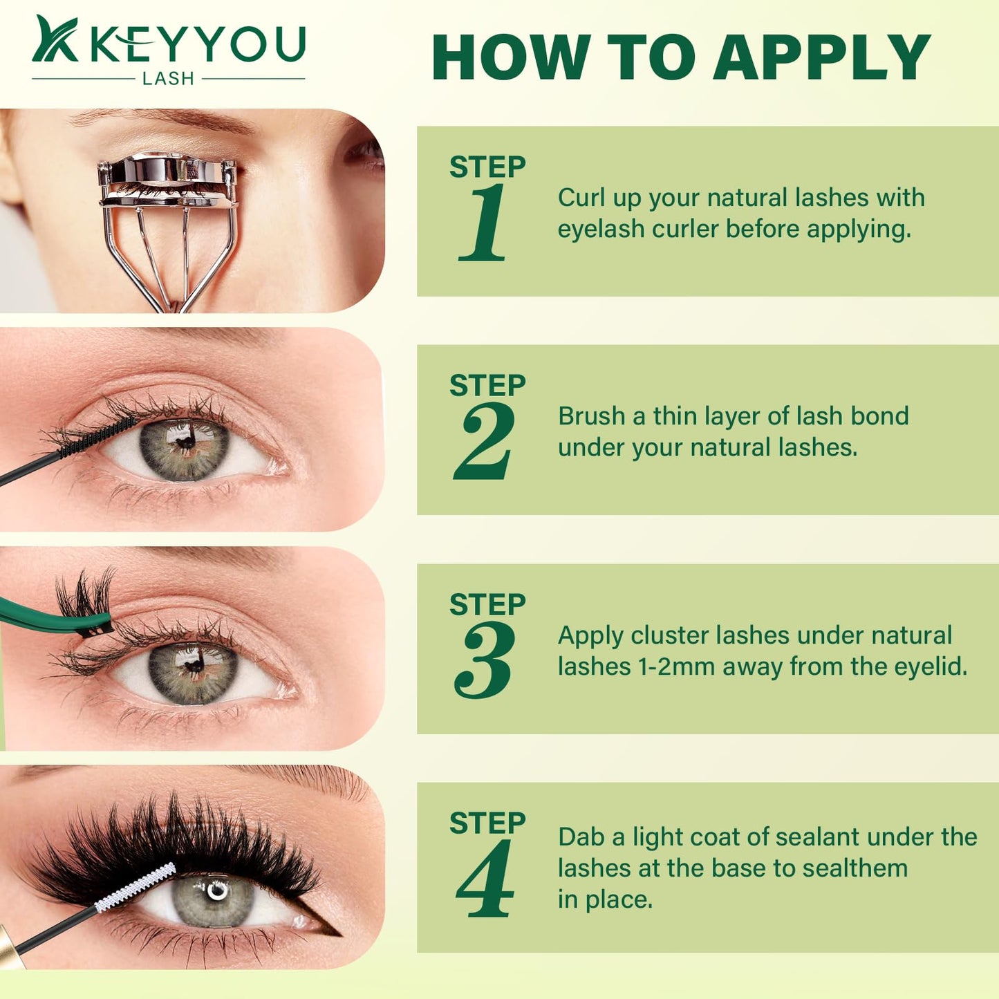 KEYYOU Flaunt Lash Clusters Kit 3D Spider DIY Lashes Extension Kit Thick Eyelash Clusters 144pcs Individual Lashes Fluffy Wispy Volume Lashes with Waterproof Lash Bond and Seal & Remover (F01)