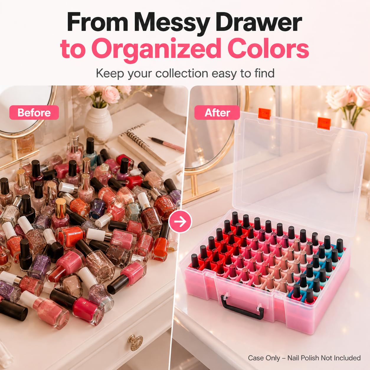 FULLCASE Nail Polish Organizer, 54 Bottles Nail Storage with Separate Sponge Compartment for Sally Hansen/for GAOY/for OPI/for Essie/for CANNI Gel/for DND Gel Polish