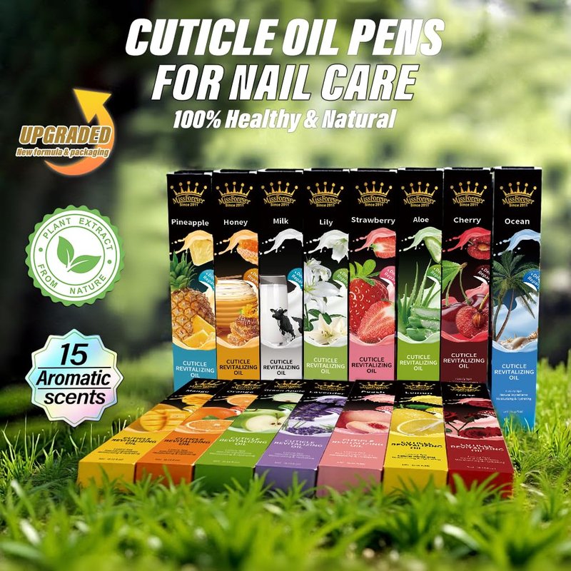 Miss Forever Cuticle Oil Pens - Light Scents Nail Oil Pen for Growth and Strength, Nail Care Mini Vitamins Oil Set with Natural Ingredients, Cutical Repair Bulk for Women Manicure (All 15 Scents)