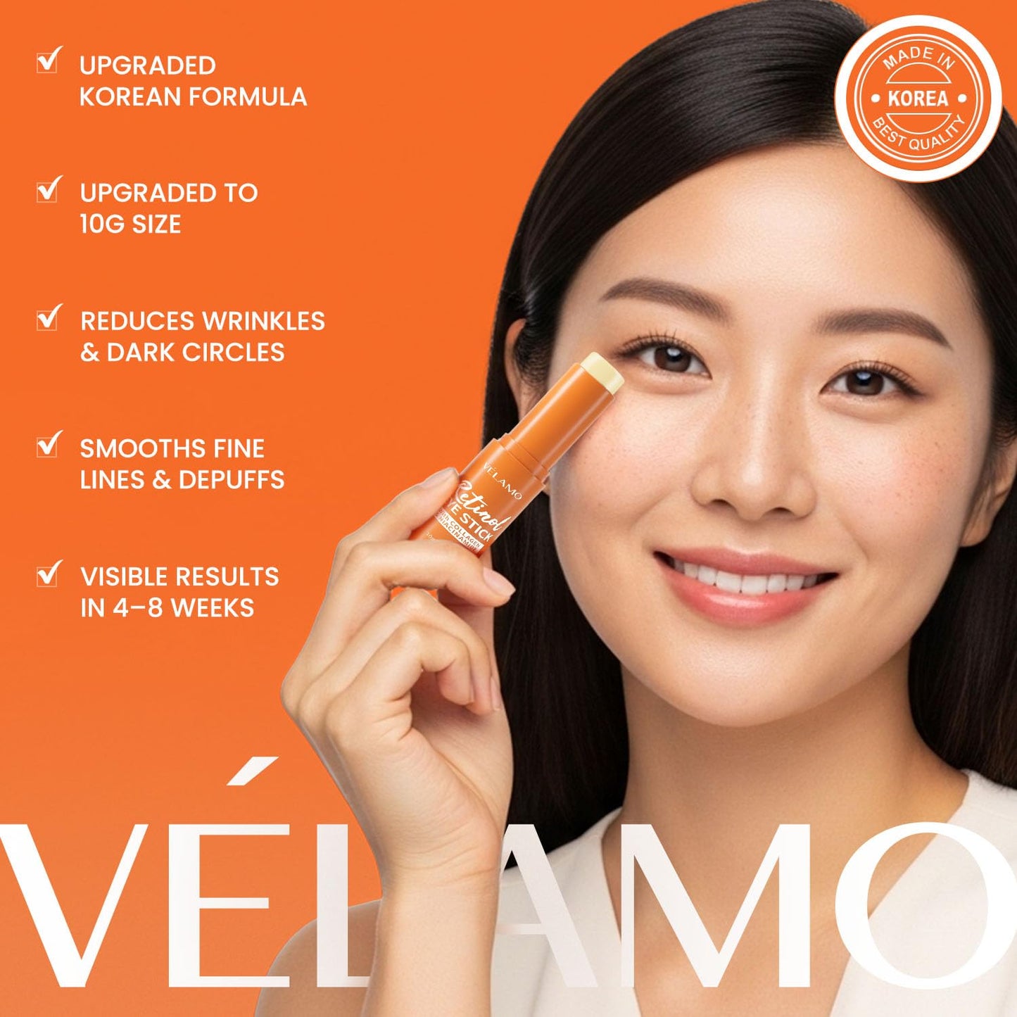 VELAMO ADVANCED Retinol Eye Stick: Plumping & Smoothing Under Eye Balm for Dark Circles, Puffiness & Wrinkles - Made in Korea, Upgraded Formula with Collagen, Niacinamide & Peptides, 0.35 OZ/10g
