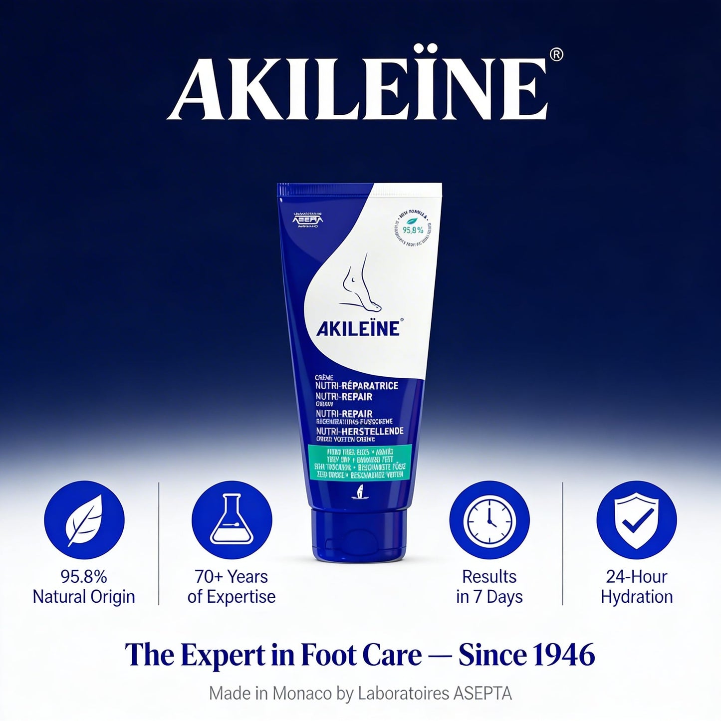 Akileine Nutri-Repair Shea Butter Foot Cream 100 ml - Deep Moisturization & Skin Repair for Dry Feet