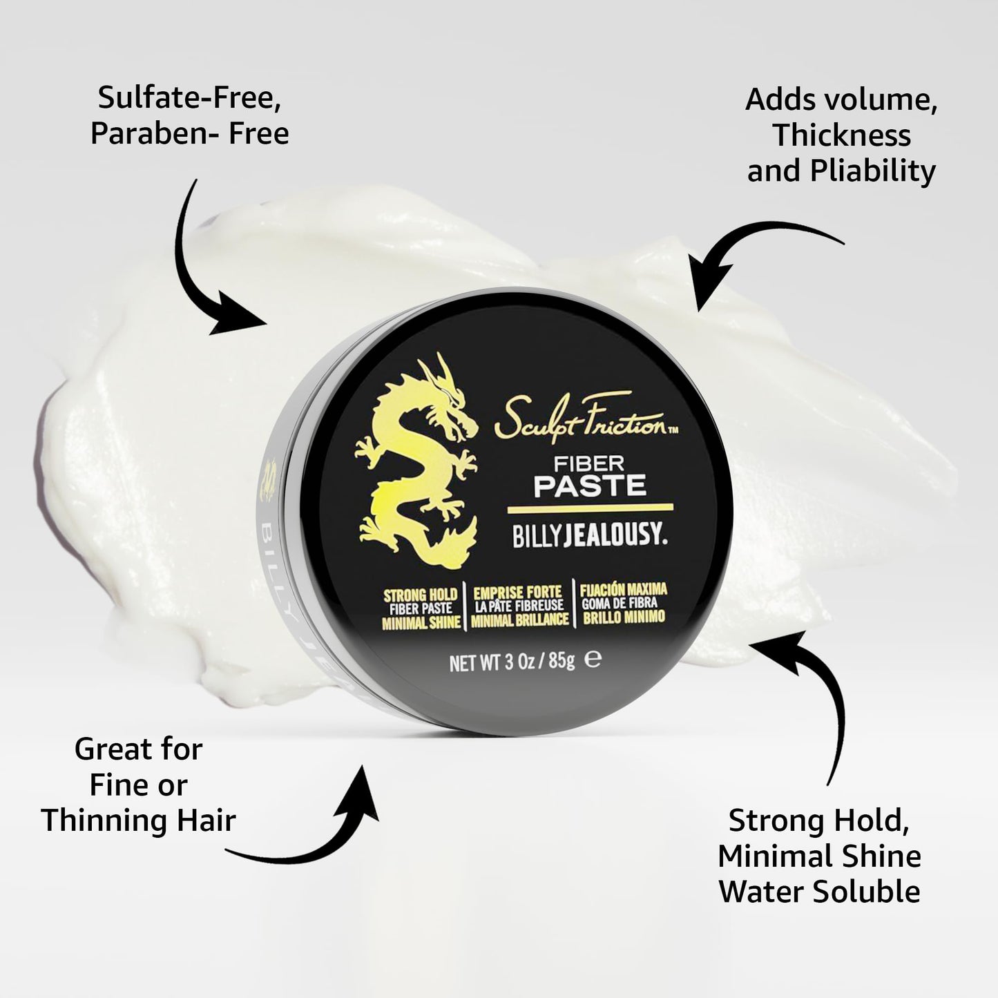 Billy Jealousy Sculpt Friction Fiber Hair Paste for Men, Adds Volume & Texture with Touchable Hold & Low Shine, Hair Product for Fine or Thinning Crown, 3 Oz
