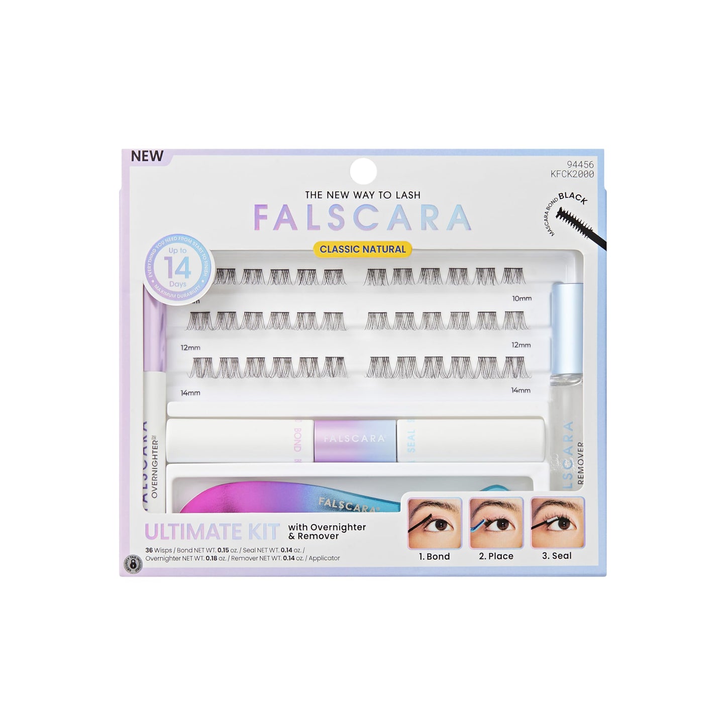 FALSCARA False Eyelash Clusters Special All Inclusive Starter Kit, Bond & Seal, Precision Applicator, Overnighter & Remover, 36 Lengthening 10mm-14mm Sporty Rounded Natural Volume Lash Extension Wisps
