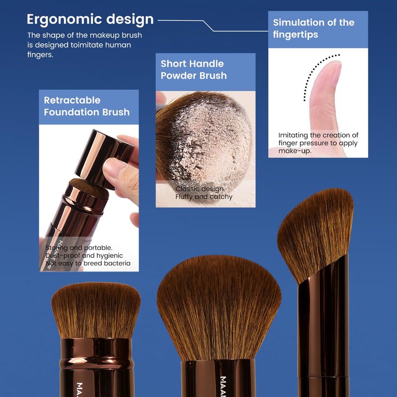20 PCS Foundation Makeup Brush Set - Double-Ended Kabuki Brushes for Liquid & Powder | Brown Blending Tools