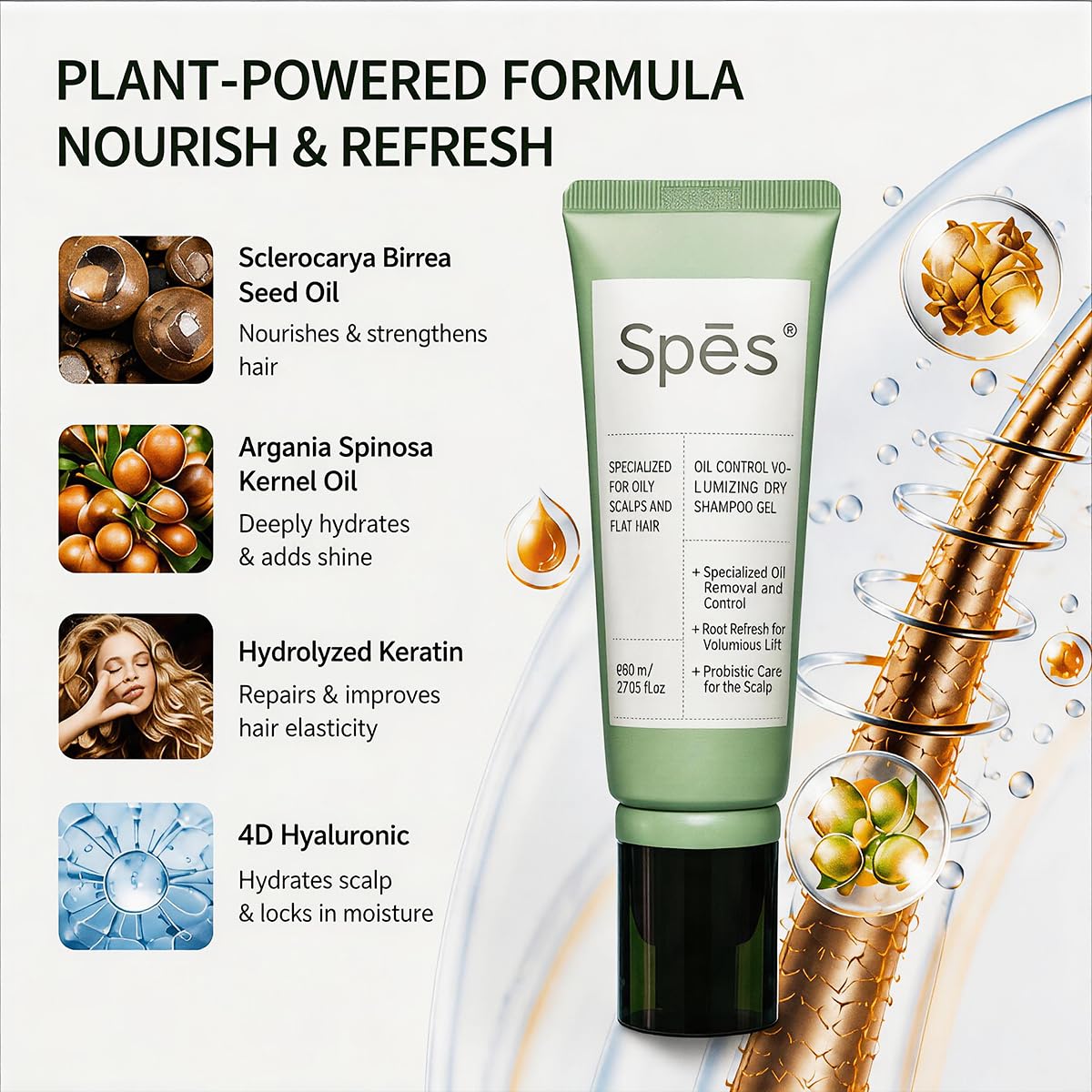 Spes Dry Shampoo Oil Control Volumizing Gel，No need to wash. Plant ingredients, 24-hour oil control,convenient to use, Improves itchy scalp, 4D hyaluronic（5mlx5, Cedar Scent）
