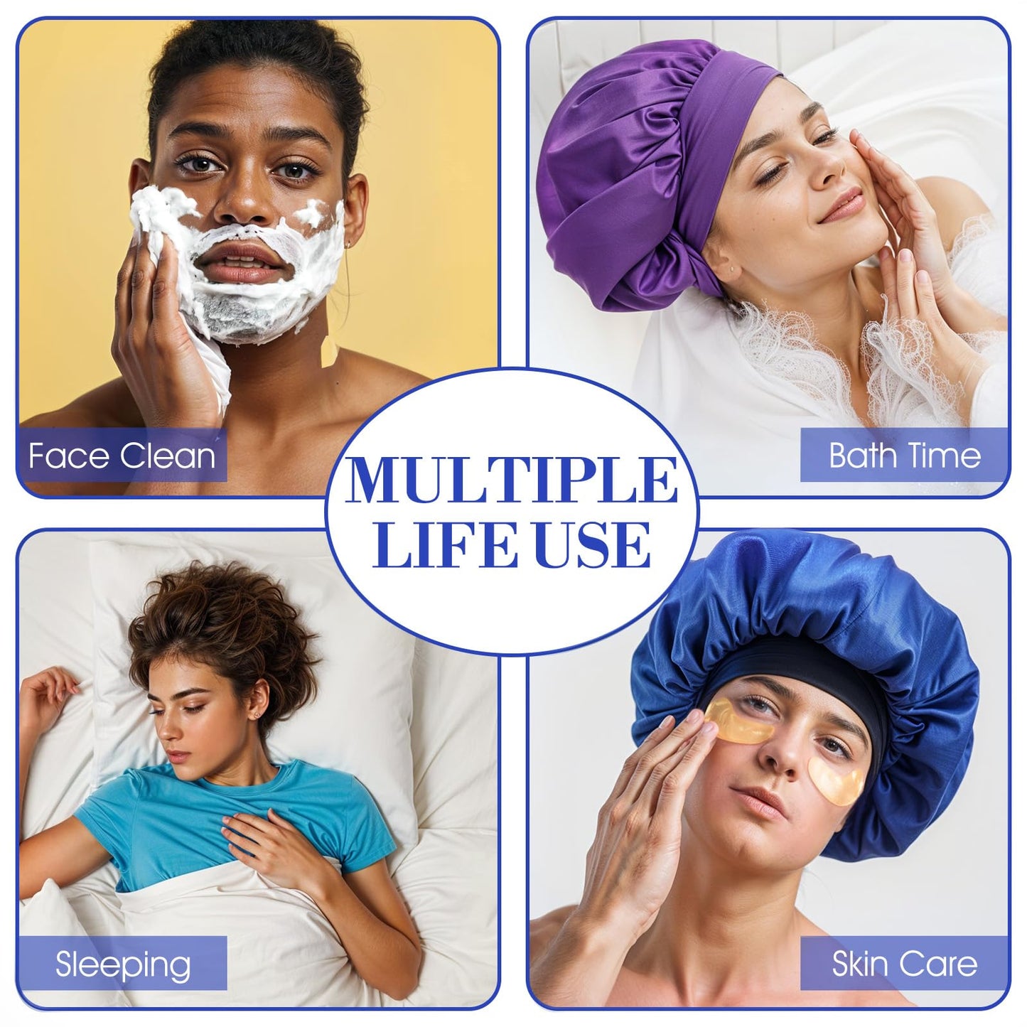 COMNICO 22 Pcs Silk Hair Bonnet for Sleeping, Elastic Wide Band Satin Bonnets Reusable Soft Sleep Cap Color Large Bathing Shower Cap for Women Curly Hair
