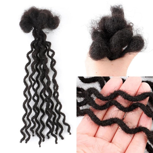 Curly Wavy Loc Extensions Human Hair 8Inch 0.6cm Width 10 Strands Dreadlock Extensions Full Handmade Permanent 100% Human Hair Can Be Dyed Bleached for Women Men Kids Natural Black