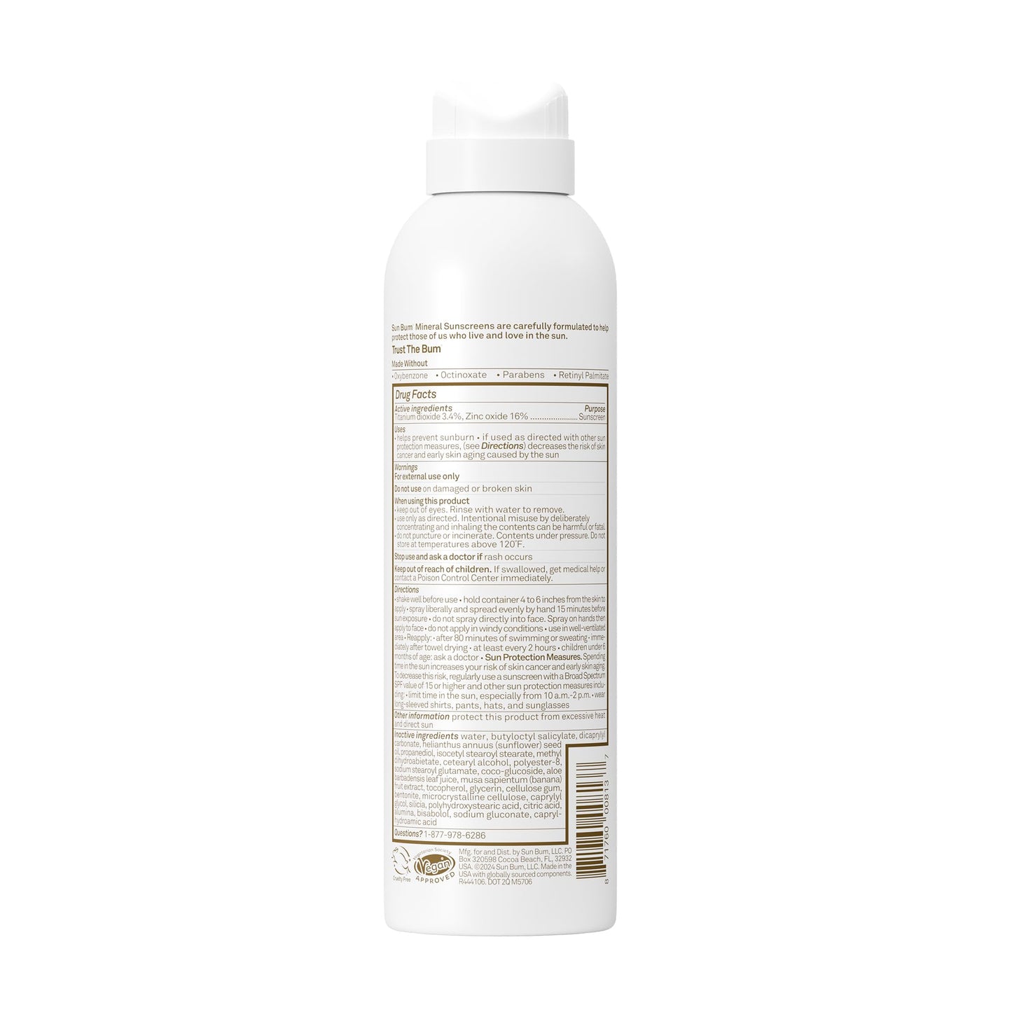Sun Bum Mineral SPF 50 Sunscreen Body Spray - Water-Resistant Broad Spectrum Moisturizing Sunscreen with Vitamin E - Hawaii 104 Act Compliant (Made without Octinoxate & Oxybenzone) - 6 oz