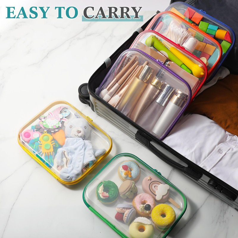 Sanwuta 6 Pcs Clear Hard Zipper Case Plastic Zipper Pouches Transparent Makeup Bag Pencil Case Pouches Toiletry Diaper Bag for Travel Toy Storage Organizer Bins