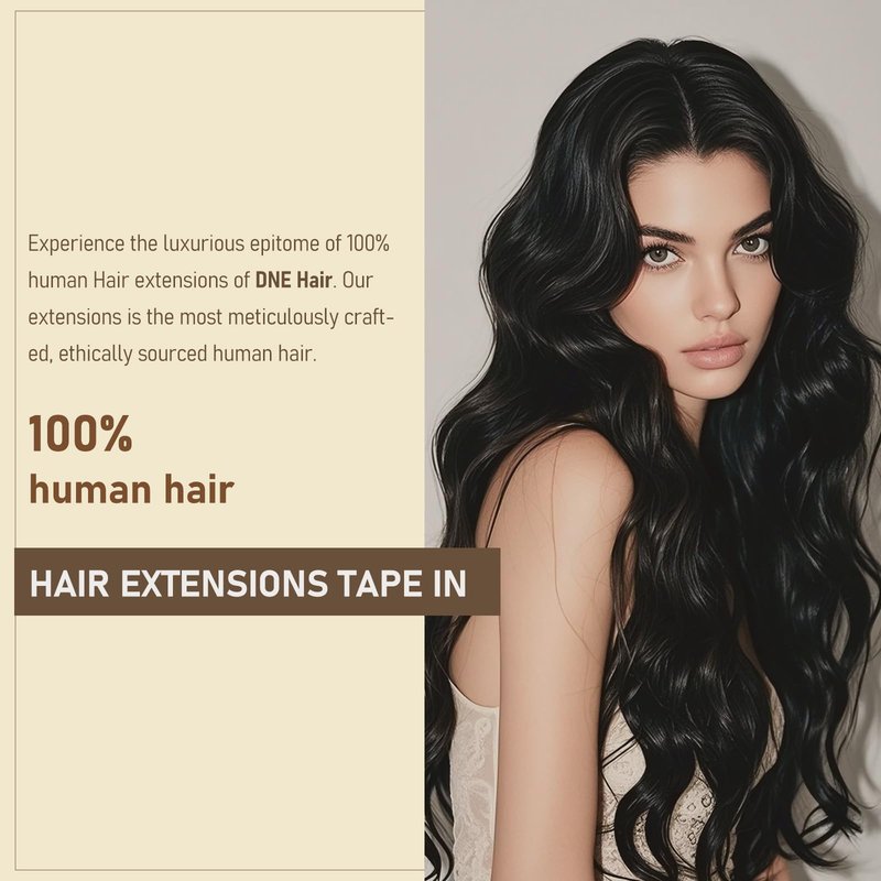 DNE Tape in Hair Extensions Real Human Hair, 14 Inches 20Pcs/50g per Pack Seamless Invisible Double Sided Tape, #1 Jet Black Straight Extensions for Women/Girls