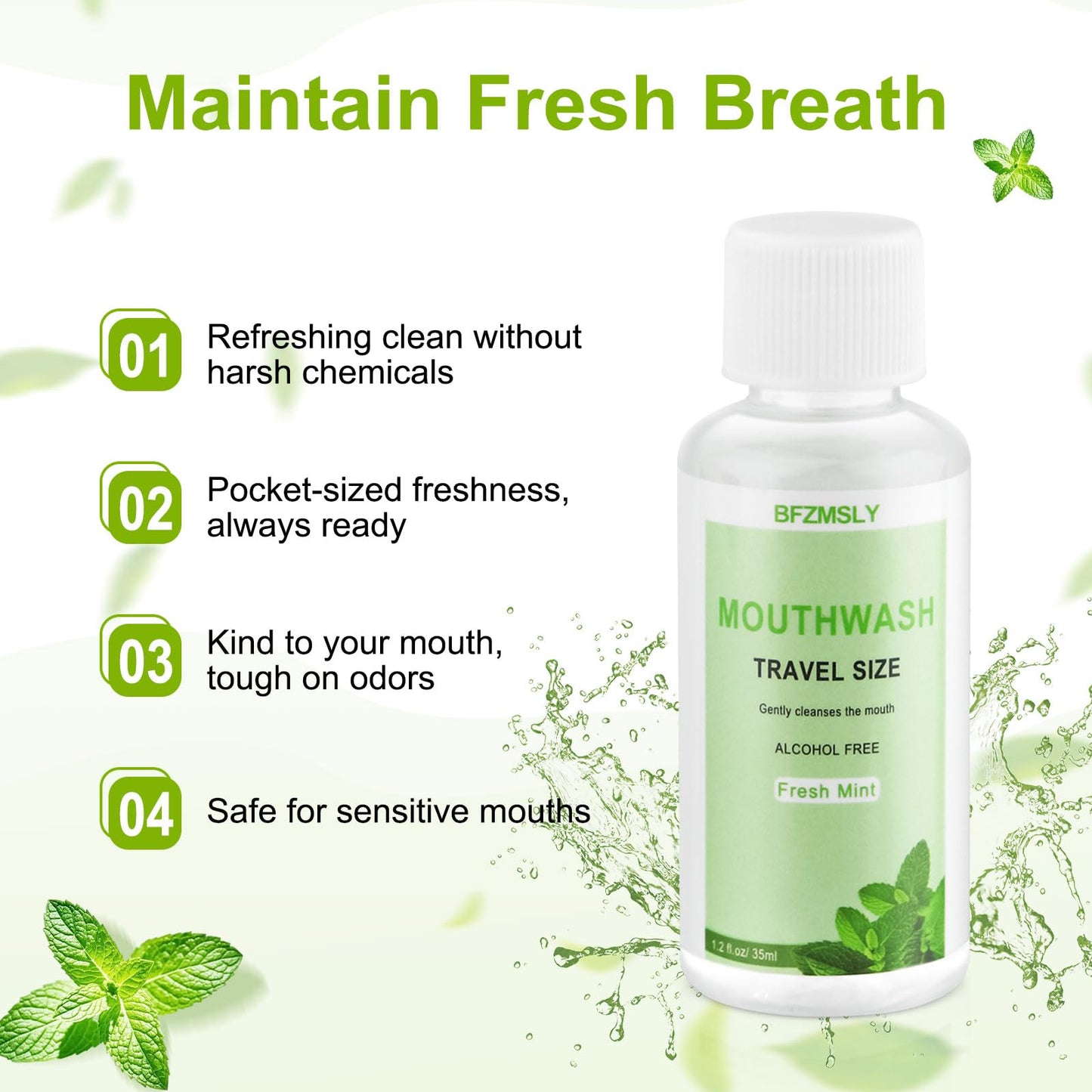 50 Pc Travel Size Mouthwash, 1.2oz/35ml Mini Mouthwash, Alcohol-Free, Portable Oral Rinse for Travel, Hotels, On-The-Go (Mint)