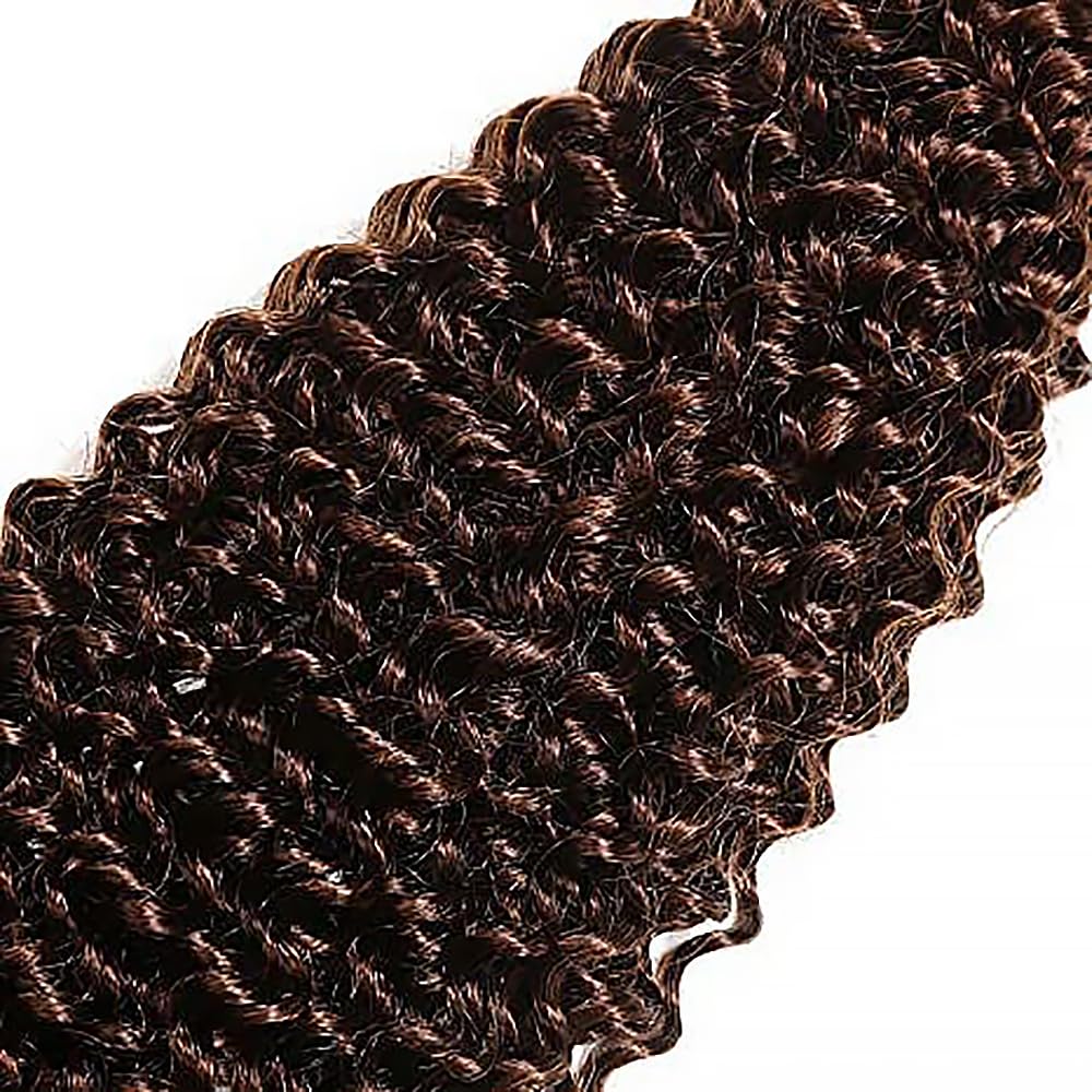 Human Hair Bundles 26 Inch Kinky Curly Wave Single Bundle #4 Chocolate Brown Human Hair Unprocessed Native Virgin Hair 100g Total 1 Extension Wet and Wavy Human Hair Extensions for Women