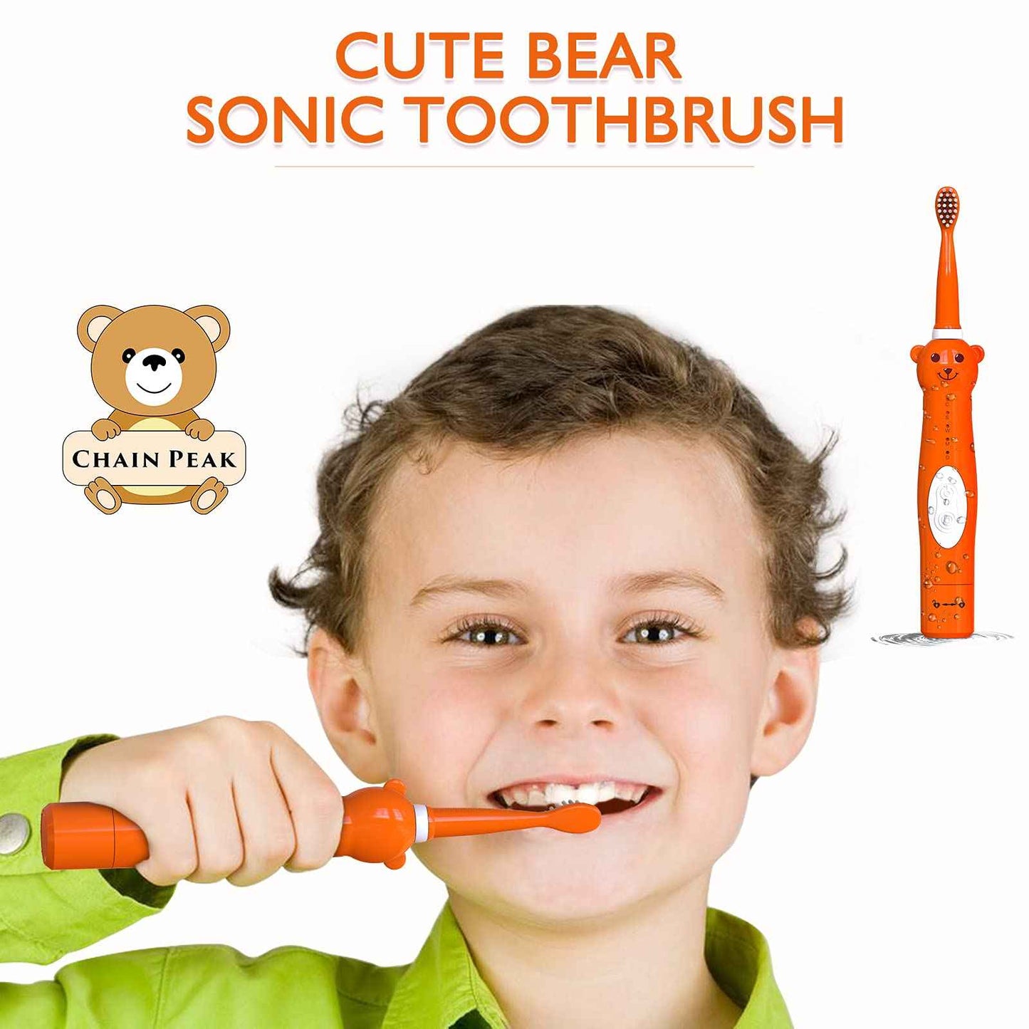 Kids Sonic Electric Toothbrush, Rechargeable Smart Toothbrush for Children Toothbrush for Toddlers Age 3-12 with 30s Reminder, 2 Mins Timer, 6 Modes, 2 Brush Heads (8660 Orange+ 6 Heads+ Holder)