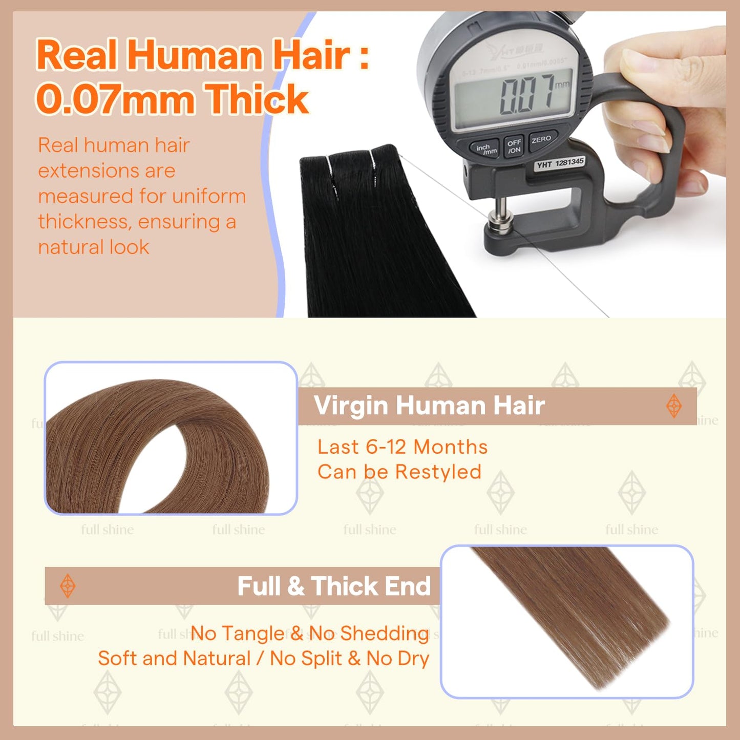 Full Shine Invisible Tape in Hair Extensions Human Hair, Color 330 Copper Rose, Injected Tape in Extensions, 10Grams, 5Pcs, 16 Inch, Virgin Hair, Natural Soft, Bridal Waves