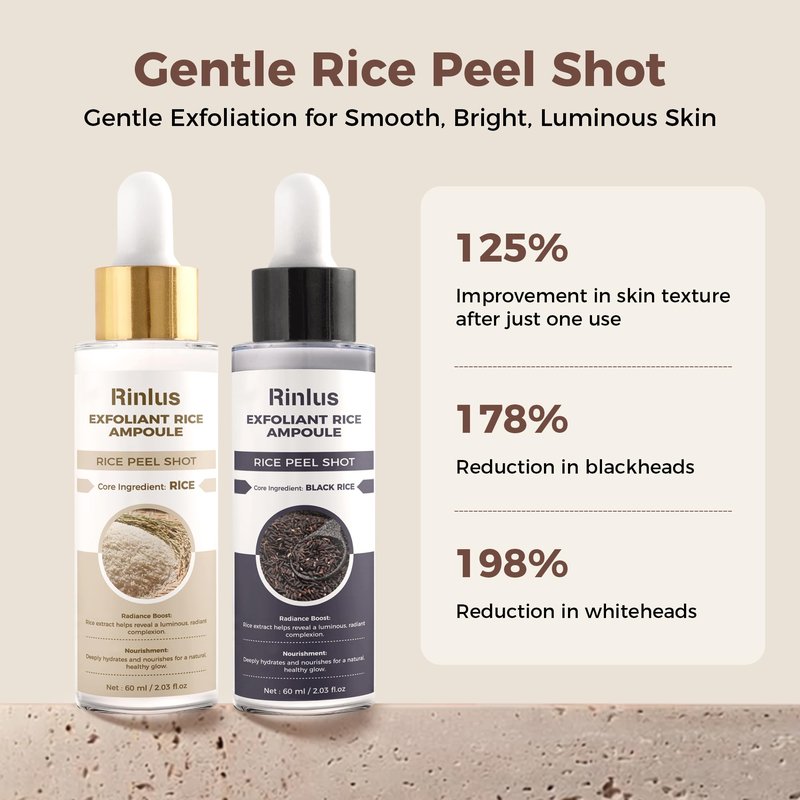 Peel Shot Glow Rice Ampoule Duo, Exfoliant Rice Ampoule, Upgrade Soft Exfoliating Face and Remover Body Scrub Dead Skin Exfoliating Serum for All Skin Types (White&Black, 120 Ml)