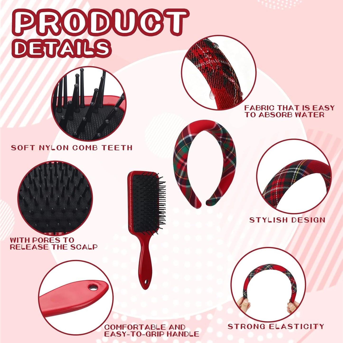 Valentine Tartan Headband Set - 6 Plaid Hair Accessories for Spa & Party | Perfect Gift for Women