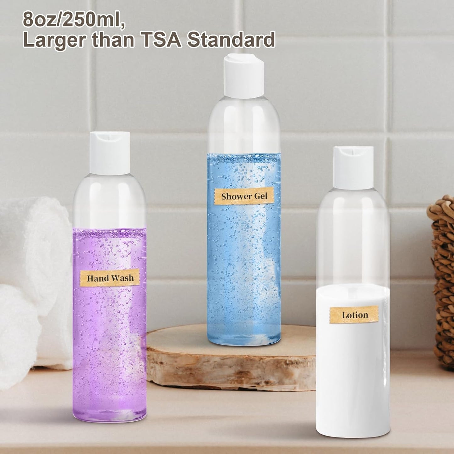 Clear Plastic Bottles - 30 Pack 8 oz Refillable Squeeze Containers for Toiletries, Shampoo & Lotion