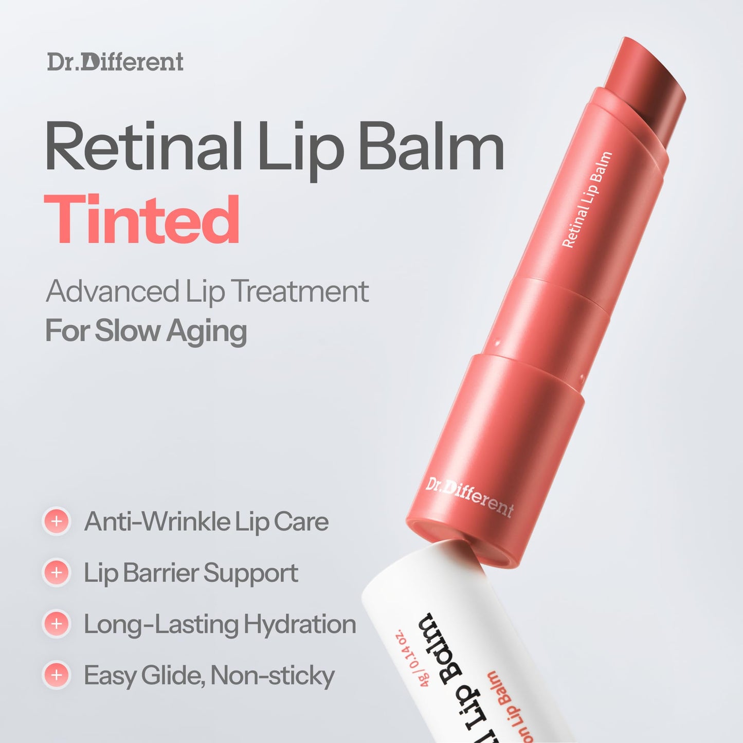 Dr.Different Retinal Lip Balm Tinted, Anti-Wrinkle Lip Treatment with Deep Hydration & Long-Lasting Moisture, K-Skincare made by Korean Dermatologist, 0.14oz