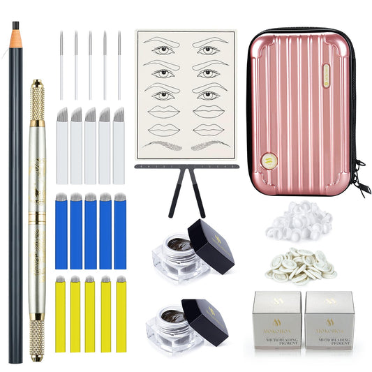 Mokohoa Microblading Eyebrow Pen Kits, Microblade Eyebrow Pencil,Microblading Supply,Permanent Eyebrow Makeup Tattoo Pen Kit for Beginners & Artist &Zipper Bag,Blades,Ink Cups,Finger Gloves