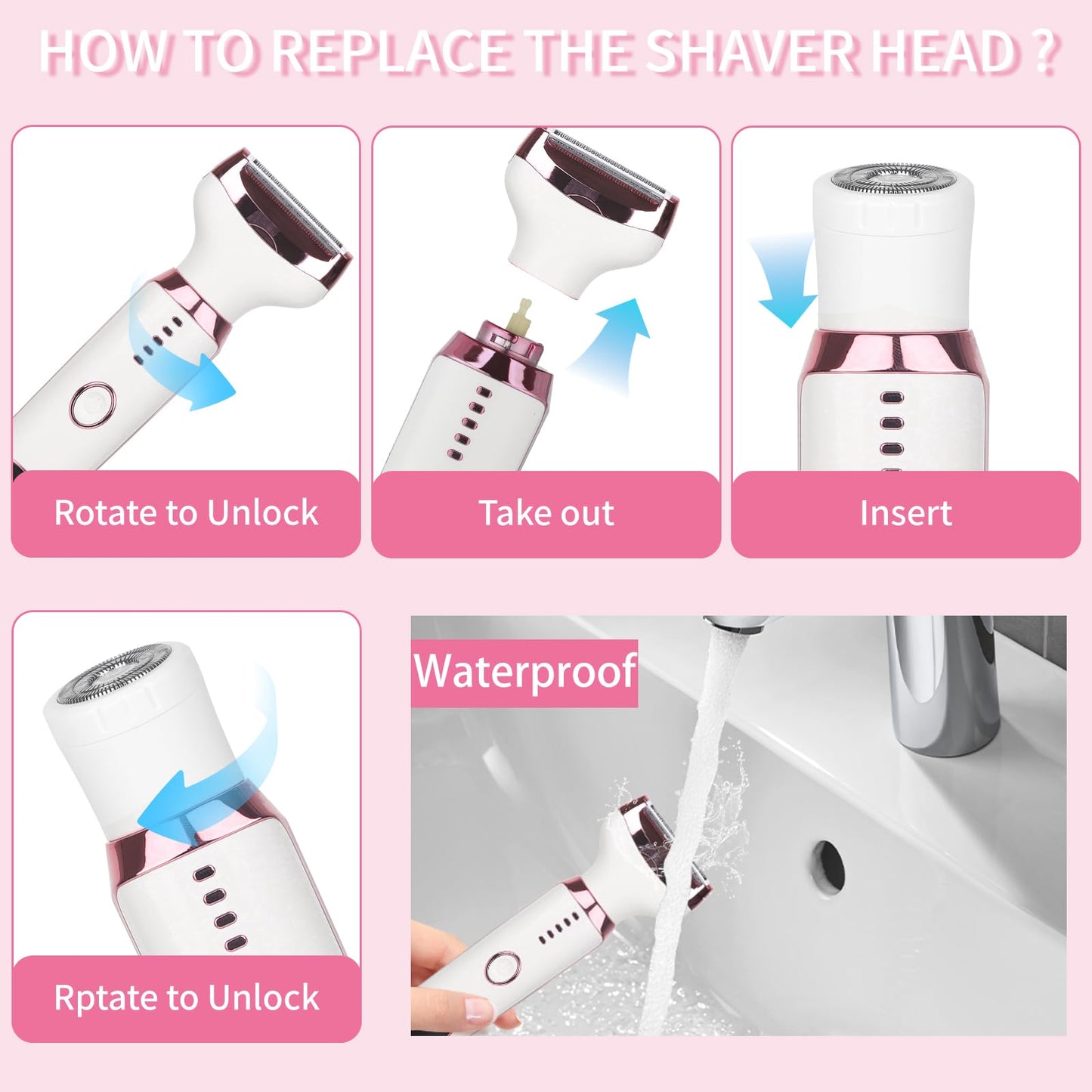 Beanify Electric Razor for Women Men with LED Display,4 in 1 Ladies Wet & Dry Body Razors and Facial Hair Remover, Rechargeable Hair Removal Kit for Nose Face Body Leg Bikini Arm Hair (Beige)