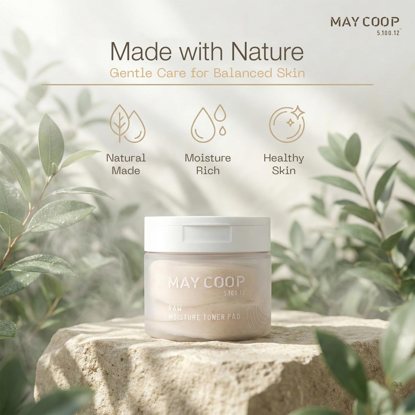 MAY COOP Raw Moisture Toner Pads | Korean Hydrating & Exfoliating Cotton Pads, 75% Maple Sap | Redness Comfort, Skin Balancing & Smooth Texture | 70 Count