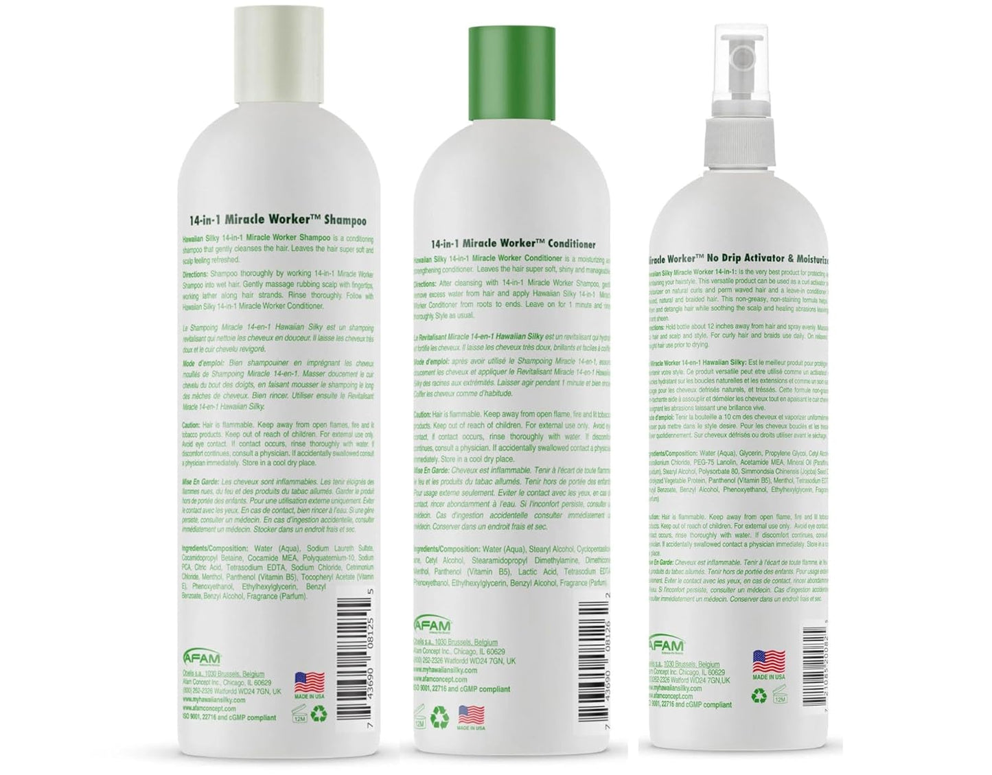 Hawaiian Silky 14-in-1 Miracle Worker Hair Care Set - Shampoo, Conditioner & Activator Spray | 16 Fl Oz Each