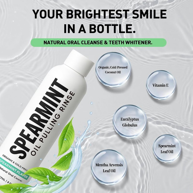 Spearmint Oil Pulling Rinse - Organic Coconut Oil & Mentha Haplocalyx for Fresh Breath | 8 fl oz