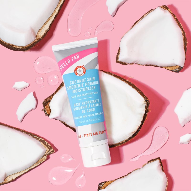 First Aid Beauty - Hello FAB: Coconut Skin Smoothie Priming Moisturizer, 2-in-1 Hydrating Moisturizer and Makeup Primer, Vegan Formula, Non-comedogenic, Safe for Sensitive Skin, 1.7 oz