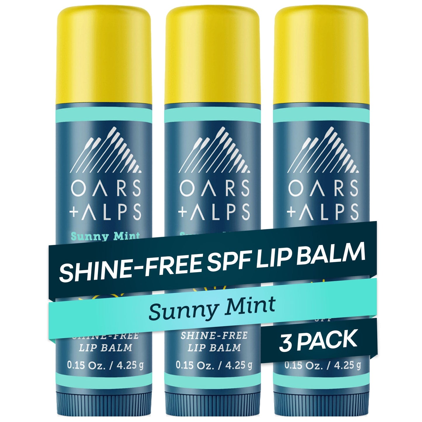 Oars + Alps SPF 18 Lip Balm Sunscreen, Shine Free, Sunny Mint Scent, 3pk