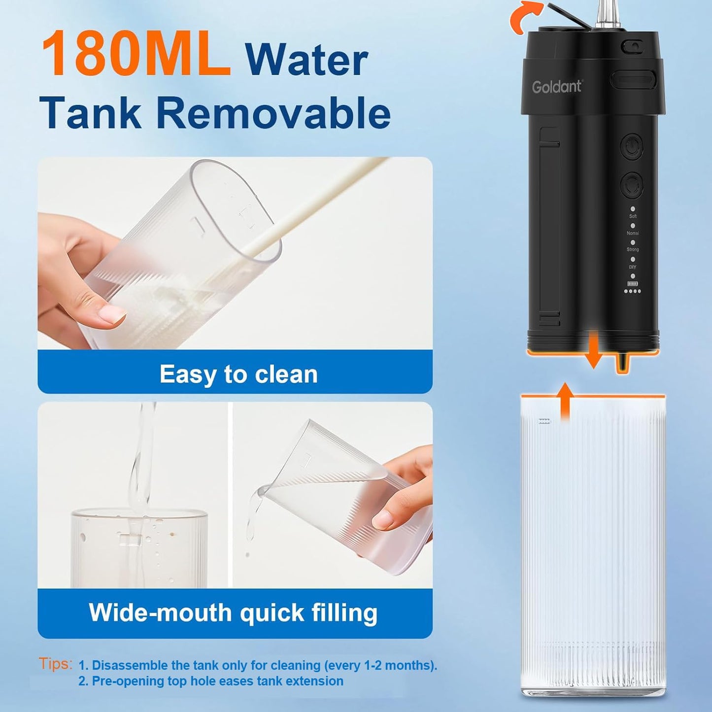 GOLDANT 2026 New Portable Water Flosser for Teeth, 4 Modes & 4 Intensity Levels, Mini Small Design with Exquisite Travel Case, Removable Tank, IPX7 Waterproof, Cordless Dental Oral Irrigator (Black)