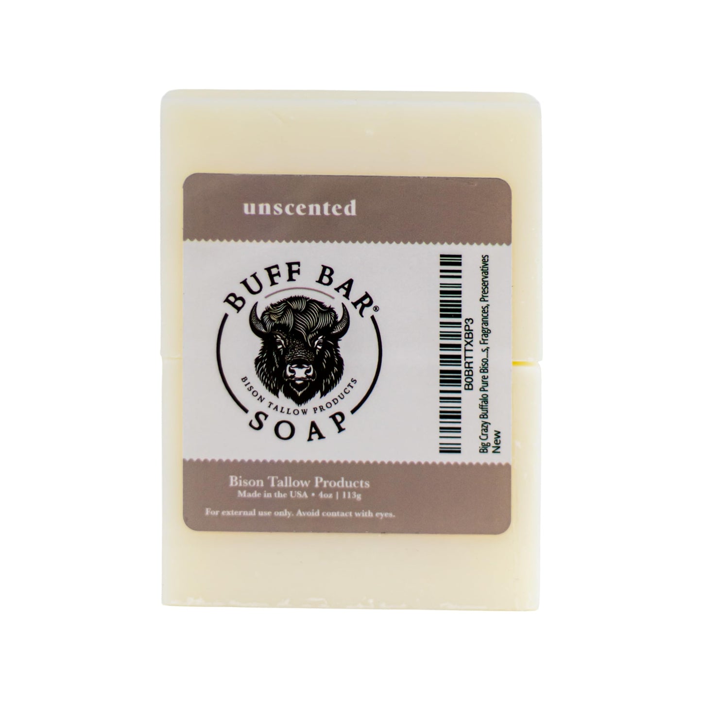 BUFF BAR Bison Tallow Buff Soap Bar, Unscented, (2 pack) - Cleans, Moisturizing, Non-Habit Forming, Soothes, Hydration, Naturally Derived - No Dyes, Chemicals, Fragrances, Preservatives