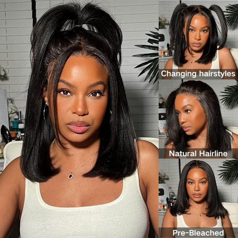 Short Bob Wig Human Hair Straight Wigs for Black Women 13x6 Lace Front Wigs Human Hair 180% Density Brazilian Bob Human Hair Wigs for Beginner Side Part (Natural Color 13x6 Straight Bob, 8 Inch)