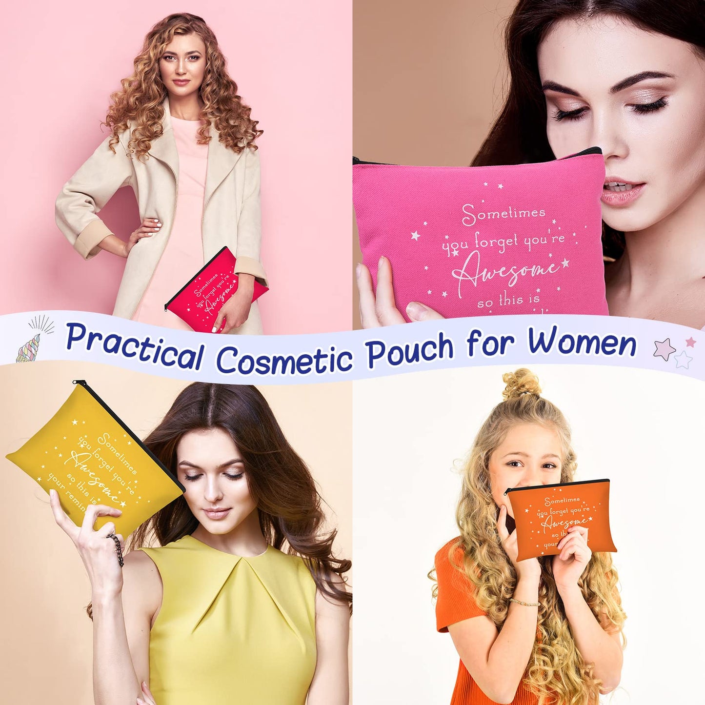 Sieral 24 Pcs Inspirational Makeup Bag Employee Appreciation Gift for Women Nurse Pencil Pouch You're Awesome Cosmetic Bag Motivational Gift for Her Teacher(Bright Color)