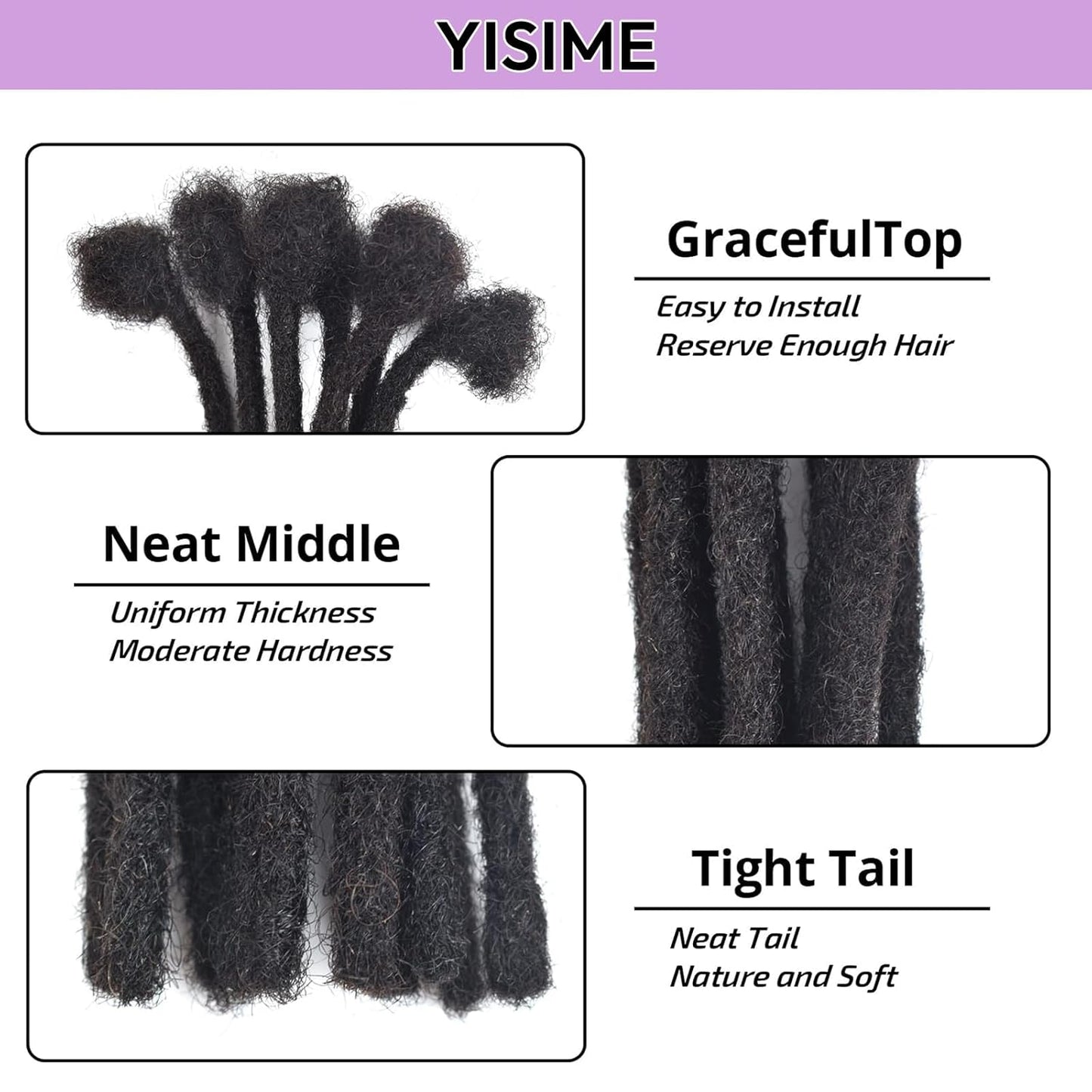 Human Hair Loc Extensions - 12 Inch Dreadlock Extensions | 30 Strands, 100% Handmade, Natural Black, Can Be Dyed & Curled