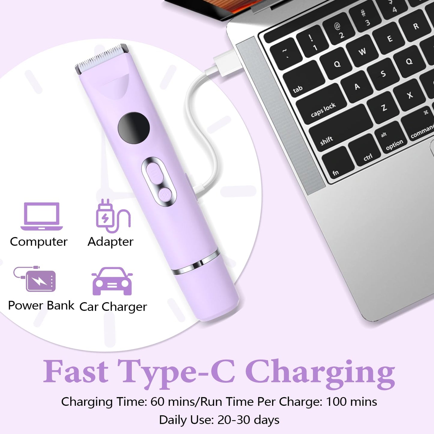 4-in-1 Bikini Trimmer for Women, 12,000 RPM Painless Electric Shaver for Women Pubic Hair Removal, IPX7 Waterproof with LED Light, Cordless Body Hair Trimmer for Bikini Area, Face, Arms & Legs