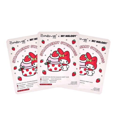 The Crème Shop x My Melody Strawberry Sweetness Printed Essence Sheet Mask | Korean Sheet Mask | Holiday Gifts for Women | Stocking Stuffers (3 Pack)