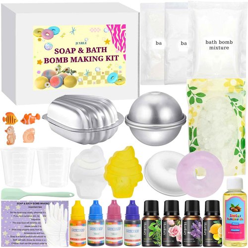 JUYRLE Bath Bomb Making Kit- 30Pcs DIY Bath Bomb Making Kit for Kids, Make Your Own SPA Products, Soap Making Set, with Silicone Molds Soap & Shower Bomb Supplies Gifts for Girls Women
