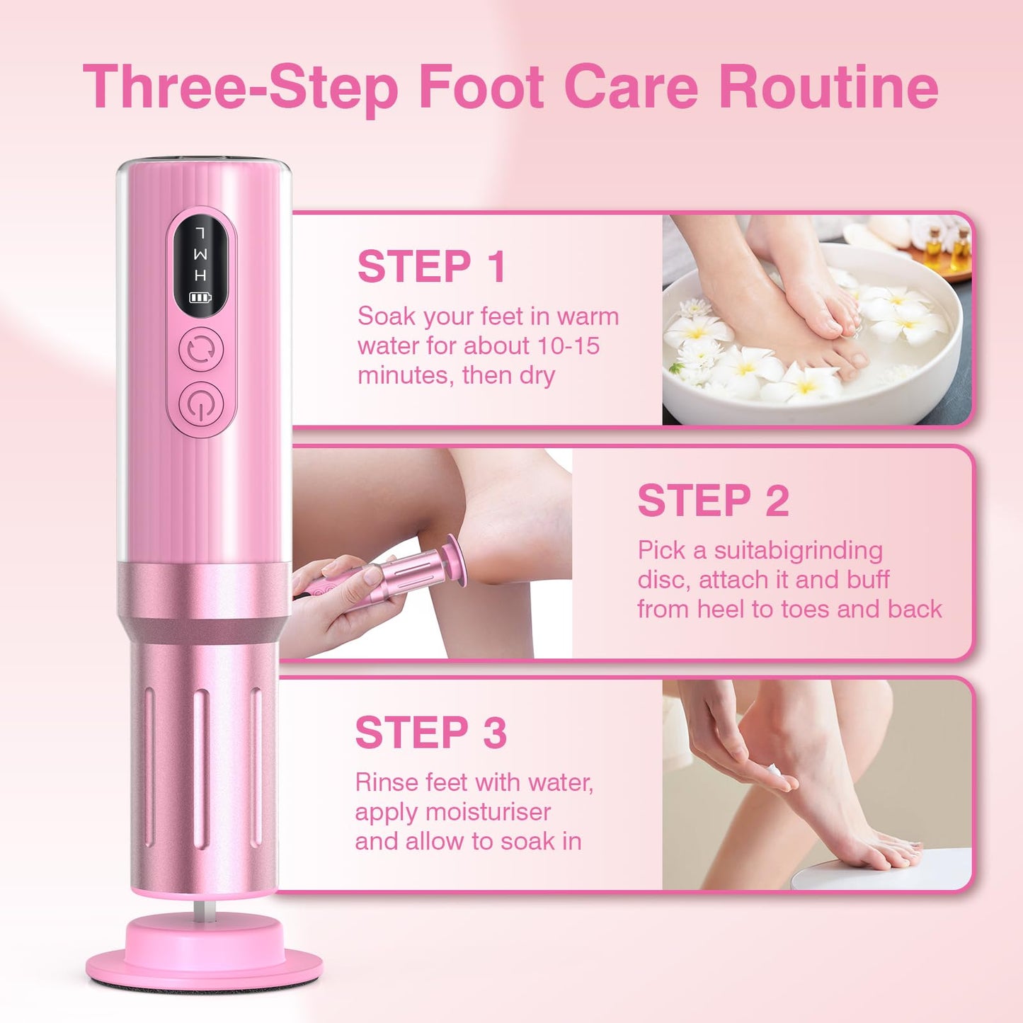 ANI·DIO Electric Foot Callus Remover,2 in 1 Cordless Rechargeable Foot File & Nail Sander,6 Adjustable Speeds,40 Sanding Bands, 1200mAh Battery,Ergonomic 5.9" Handle,Travel Essentials (Pink, M)