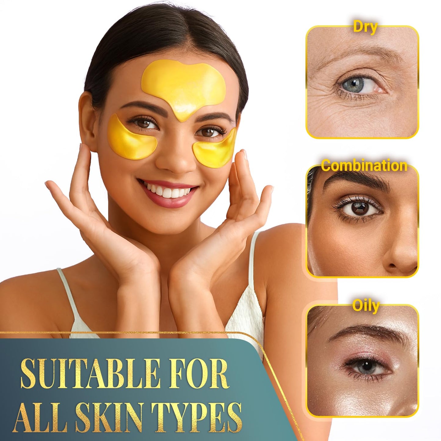 Forehead & Under Eye Wrinkle Patches - Collagen & Hyaluronic Acid Skin Pads | 52 Golden Sachets