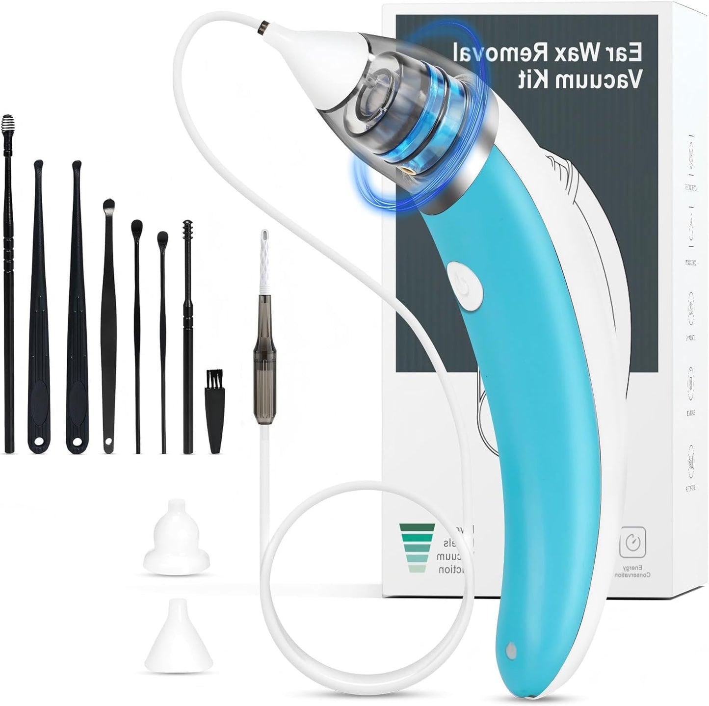 Ear Wax Removal Kit - Electric Vacuum with 5 Suction Levels | USB Rechargeable, Reusable, Blue
