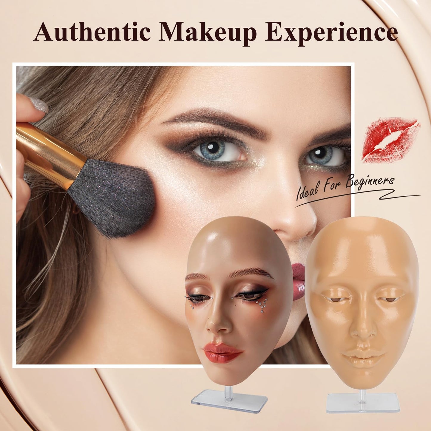 CHADWICK 5D Makeup Practice Face Board, Silicone Mannequin, Reusable Beginner Eye Practice for Makeup Artists, Girl's Gift or Professionals (Golden Wheat)