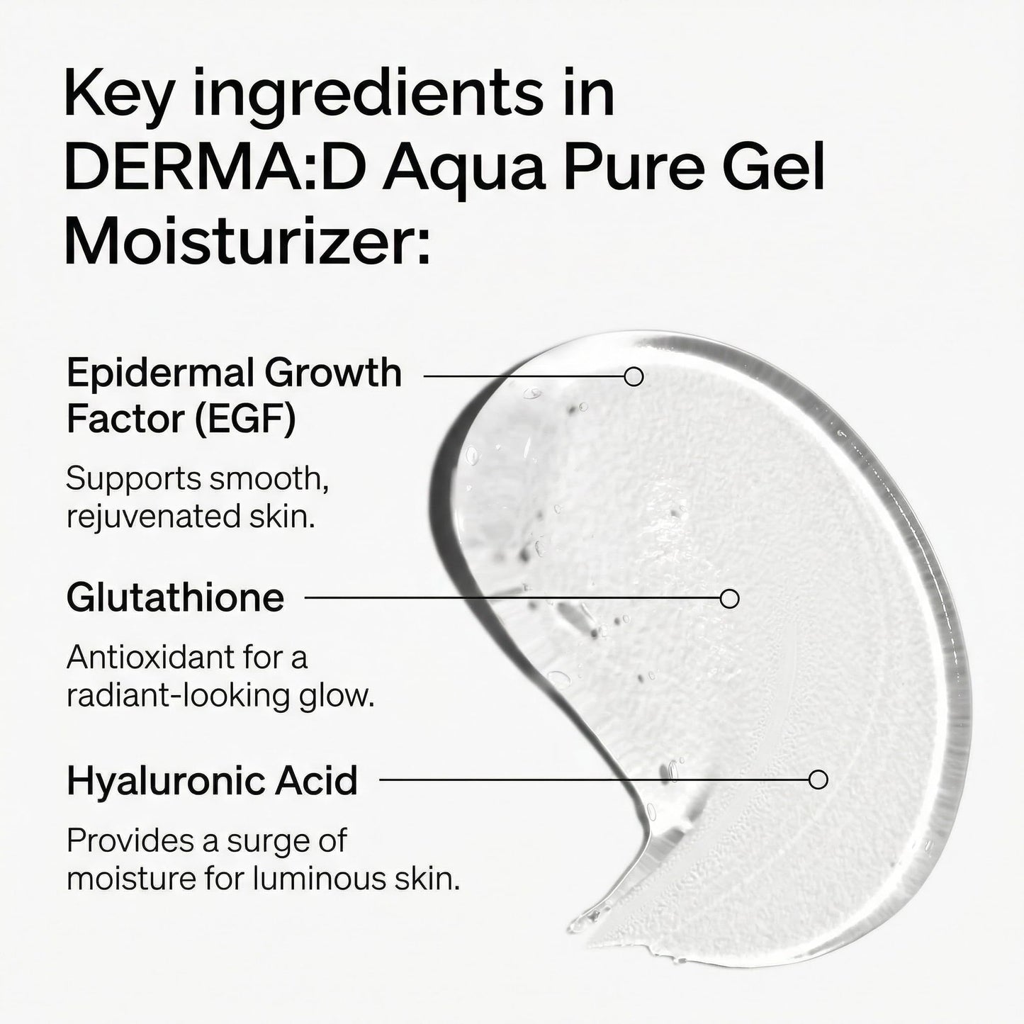 DERMA:D Korean Gel Moisturizer for Face – Lightweight Water Gel Cream with Hyaluronic Acid, EGF & Glutathione, Oil-Free Hydrating Moisturizer for Oily, Dry & Sensitive Skin, Non-Greasy, 3.38 fl oz