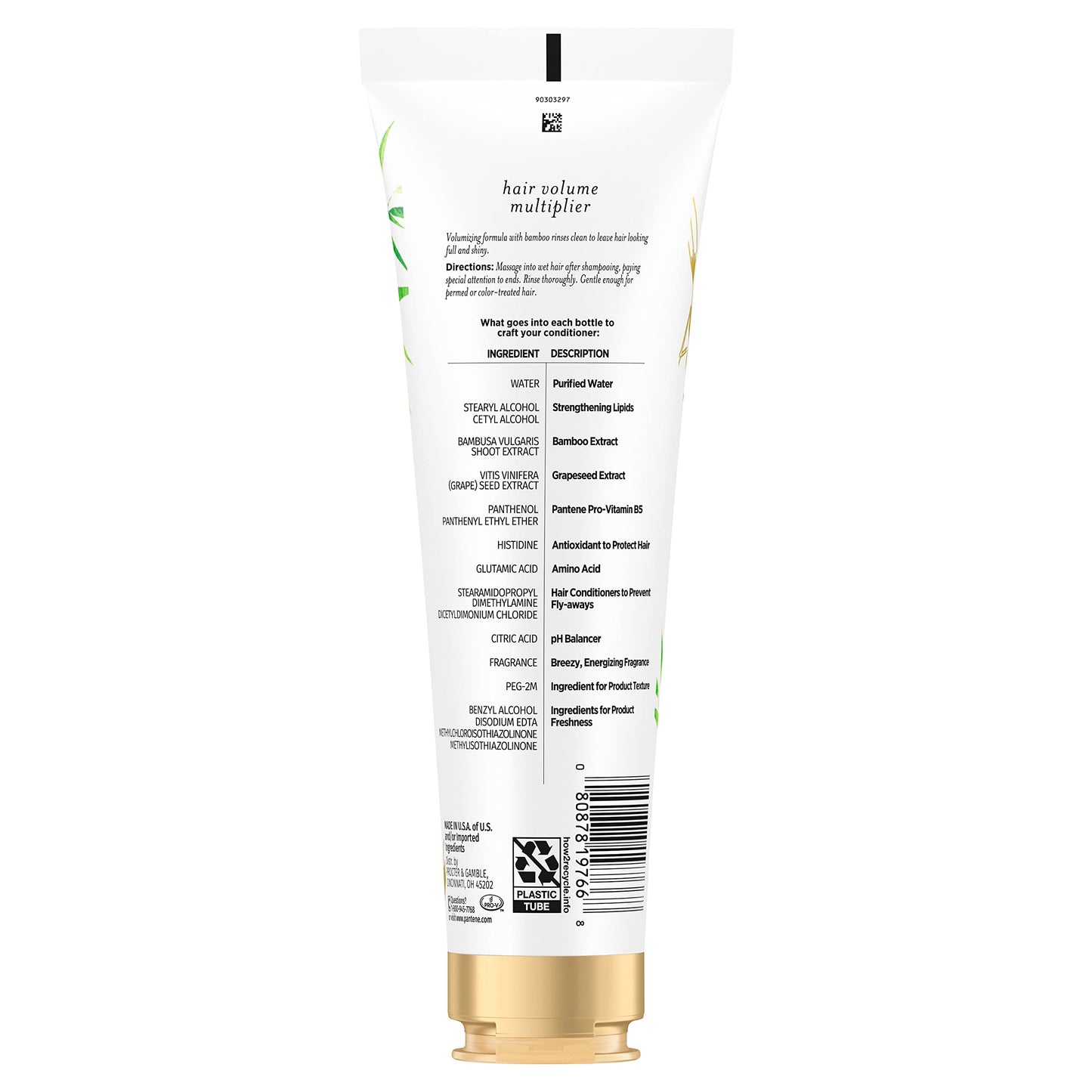 Pantene Sulfate Free Conditioner, Volumizing conditioner for fine or flat hair with Bamboo, Color Safe, 8.0 oz