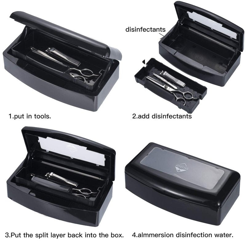 Sterilizing Tray for Nail Tools - Clear Plastic Sterilizer Box Organizer | Hair Salon & Spa Equipment (Black)